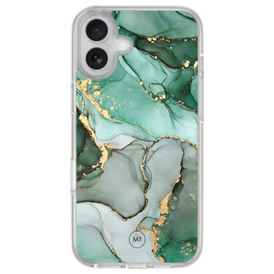 Mooie Telefoonhoesjes iPhone 16 hybride hoesje - Groen grijs marmer