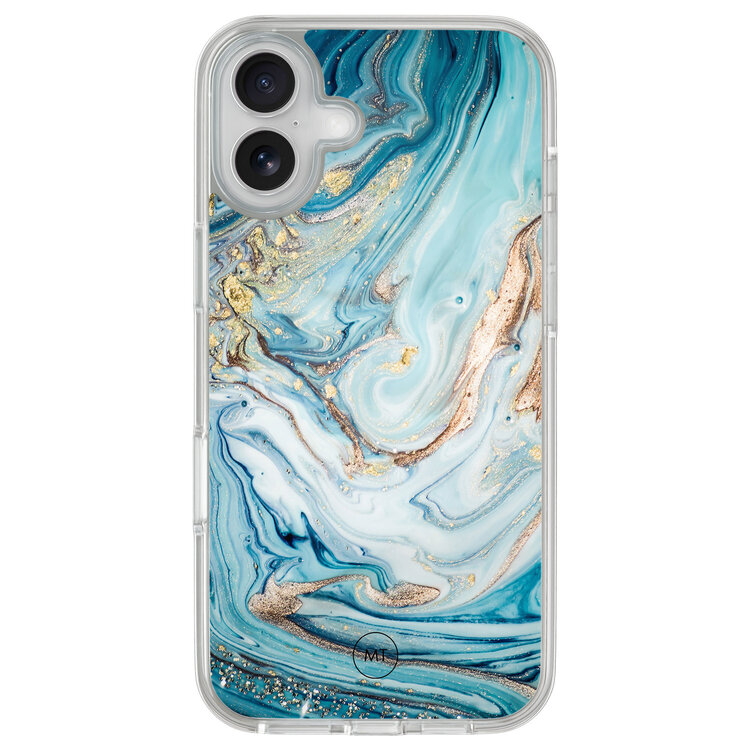 Mooie Telefoonhoesjes iPhone 16 hybride hoesje - Marmer blauw goud