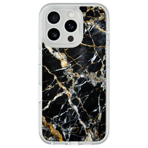 Mooie Telefoonhoesjes iPhone 16 Pro hybride hoesje - Black marble elegance