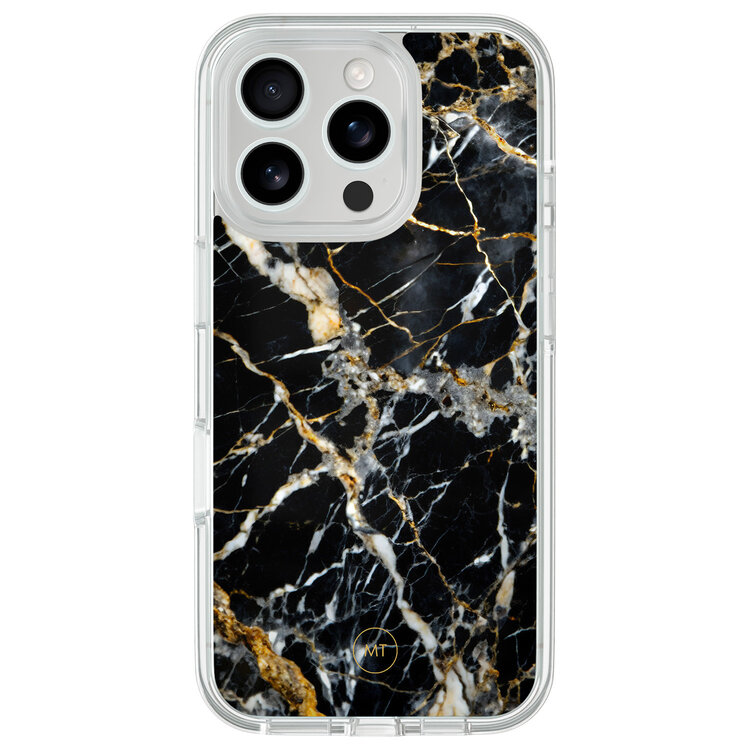 Mooie Telefoonhoesjes iPhone 16 Pro hybride hoesje - Black marble elegance