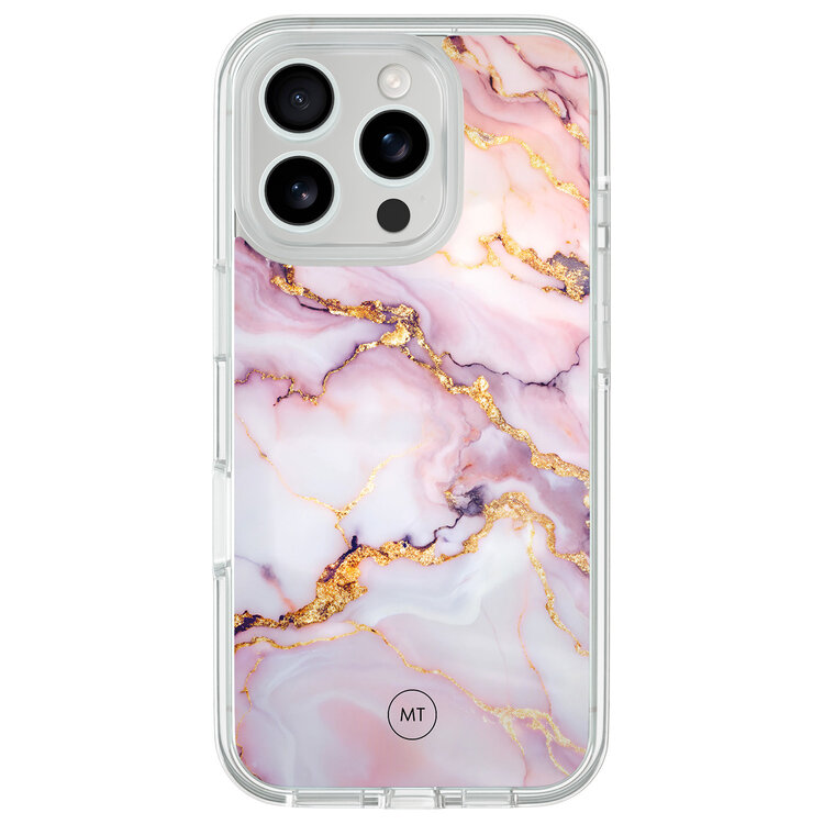 Mooie Telefoonhoesjes iPhone 16 Pro hybride hoesje - Marble pink