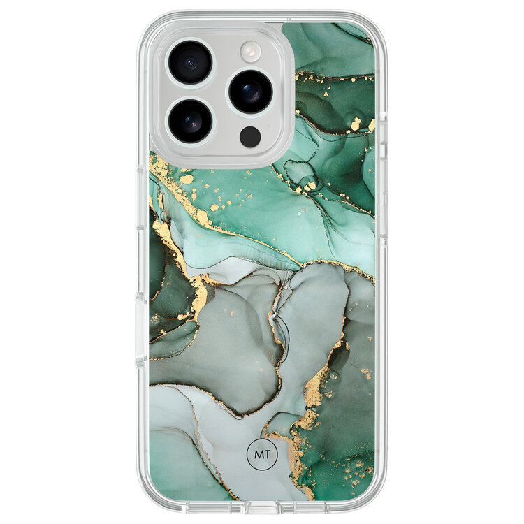 Mooie Telefoonhoesjes iPhone 16 Pro hybride hoesje - Groen grijs marmer