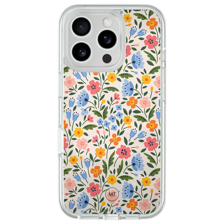 Mooie Telefoonhoesjes iPhone 16 Pro hybride hoesje - Romantische bloemen