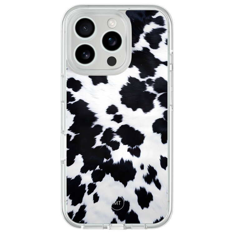 Mooie Telefoonhoesjes iPhone 16 Pro hybride hoesje - Koeienprint