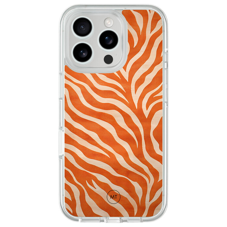 Mooie Telefoonhoesjes iPhone 16 Pro hybride hoesje - Zebra oranje