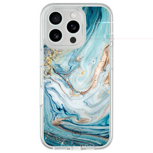 Mooie Telefoonhoesjes iPhone 16 Pro hybride hoesje - Marmer blauw goud