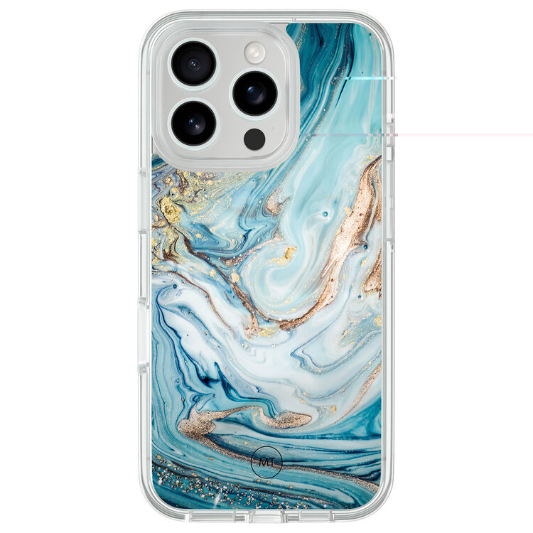 Mooie Telefoonhoesjes iPhone 16 Pro hybride hoesje - Marmer blauw goud