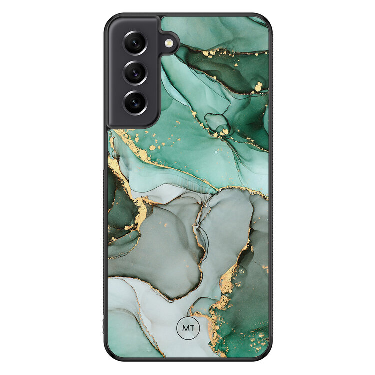 Mooie Telefoonhoesjes Samsung Galaxy S21 FE hoesje - Groen grijs marmer
