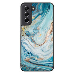 Mooie Telefoonhoesjes Samsung Galaxy S21 FE hoesje - Marmer blauw goud