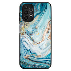 Mooie Telefoonhoesjes Samsung Galaxy A13 4G hoesje - Marmer blauw goud