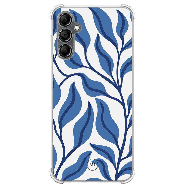 Mooie Telefoonhoesjes Samsung Galaxy A14 5G shockproof hoesje - Blue leaves