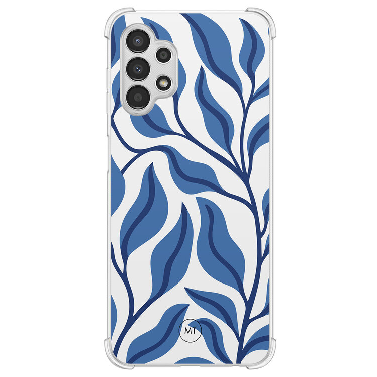 Mooie Telefoonhoesjes Samsung Galaxy A13 4G shockproof hoesje - Blue leaves