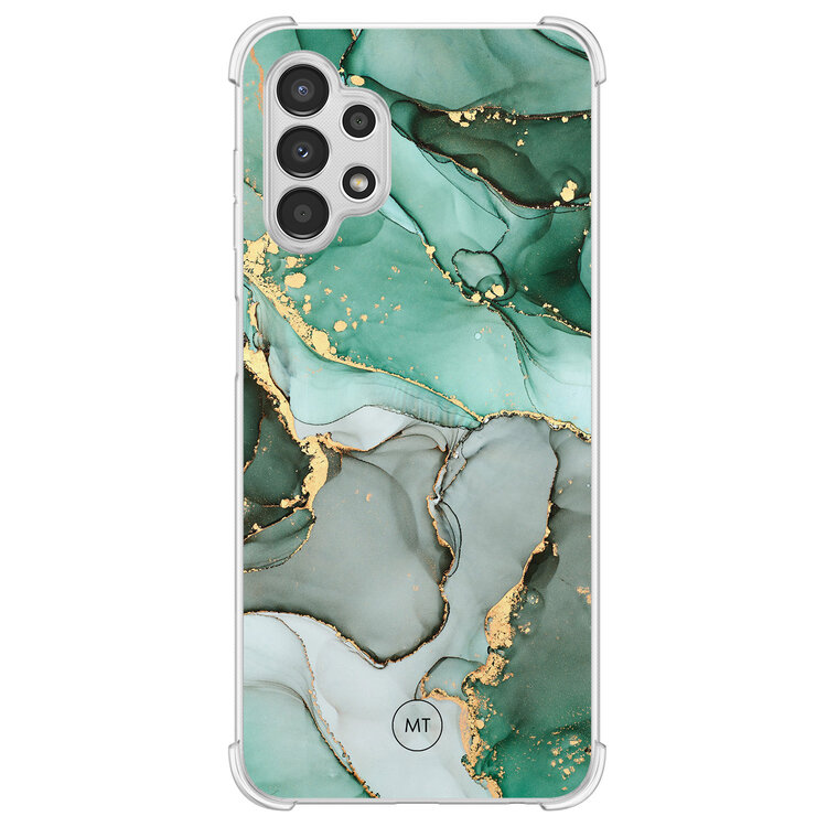 Mooie Telefoonhoesjes Samsung Galaxy A13 4G shockproof hoesje - Groen grijs marmer