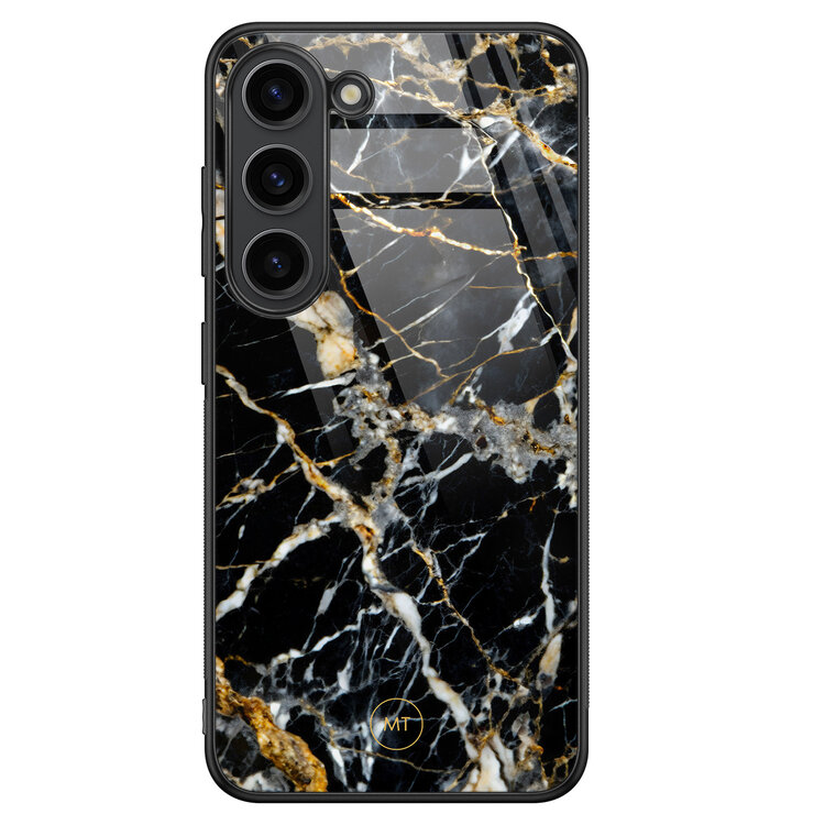 Mooie Telefoonhoesjes Samsung Galaxy S23 hoesje glas - Black marble elegance