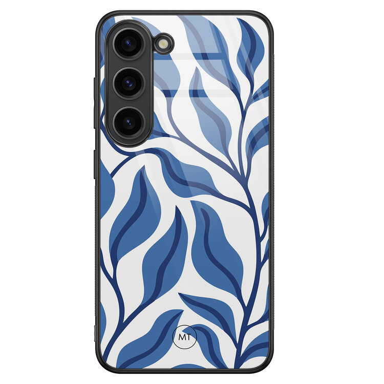 Mooie Telefoonhoesjes Samsung Galaxy S23 hoesje glas - Blue leaves