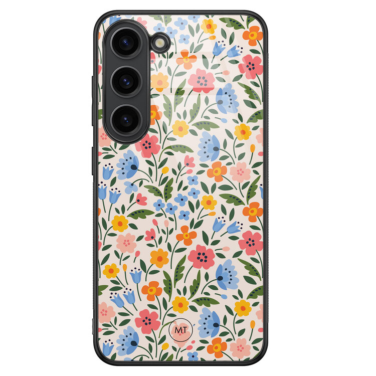 Mooie Telefoonhoesjes Samsung Galaxy S23 hoesje glas - Romantische bloemen