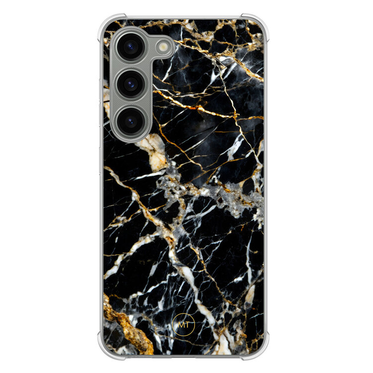 Mooie Telefoonhoesjes Samsung Galaxy S23 shockproof hoesje - Black marble elegance
