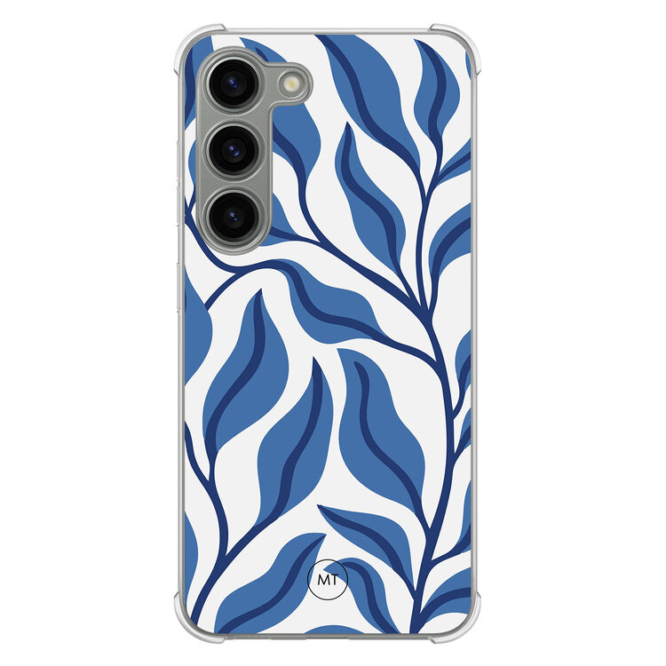 Mooie Telefoonhoesjes Samsung Galaxy S23 shockproof hoesje - Blue leaves