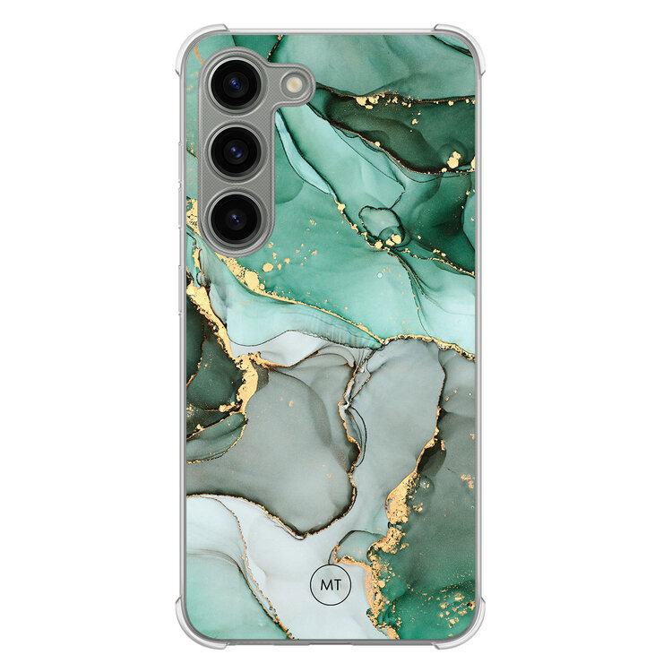 Mooie Telefoonhoesjes Samsung Galaxy S23 shockproof hoesje - Groen grijs marmer