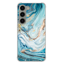 Mooie Telefoonhoesjes Samsung Galaxy S23 shockproof hoesje - Marmer blauw goud