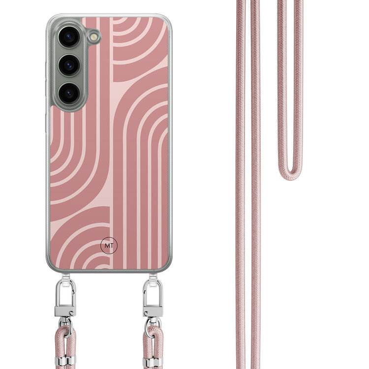 Mooie Telefoonhoesjes Samsung Galaxy S23 hoesje met rosegoud koord - Blush shapes