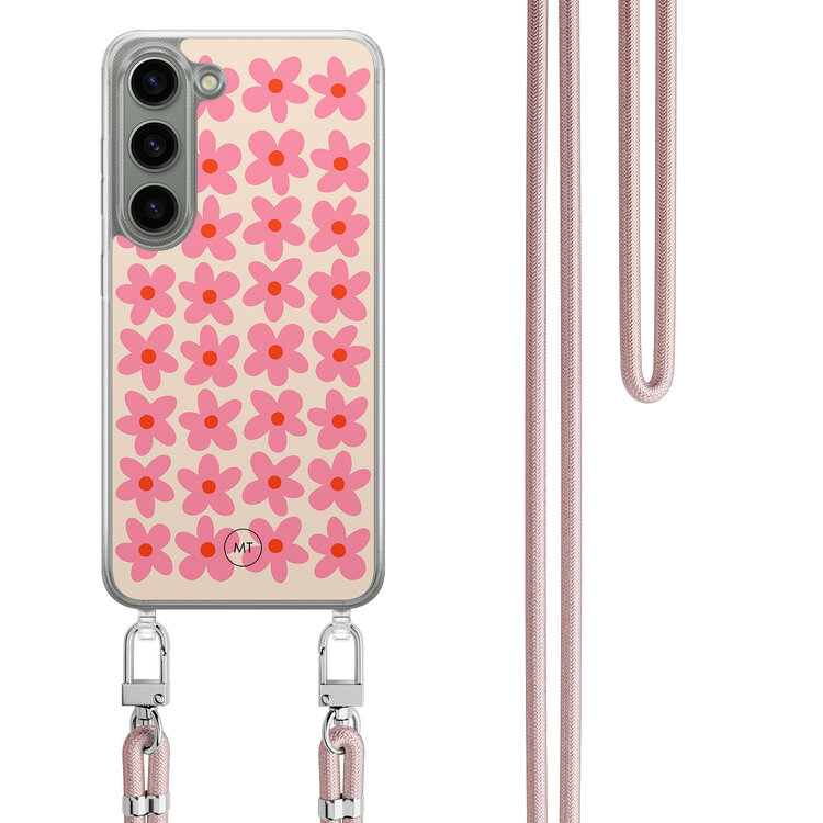 Mooie Telefoonhoesjes Samsung Galaxy S23 hoesje met rosegoud koord - Retro blooms