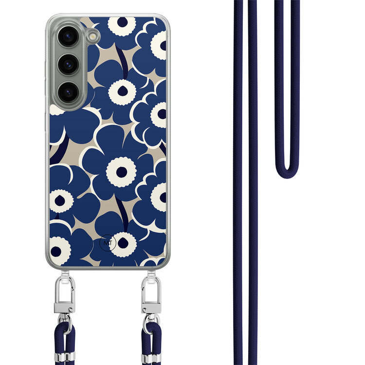 Mooie Telefoonhoesjes Samsung Galaxy S23 hoesje met donkerblauw koord - Abstract bloom