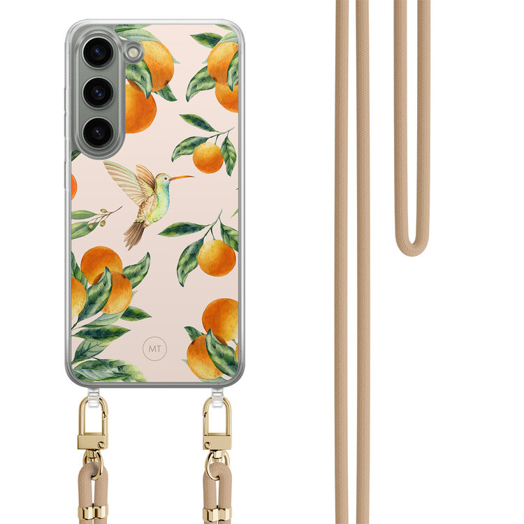 Mooie Telefoonhoesjes Samsung Galaxy S23 hoesje met beige koord - Tropical lemonade