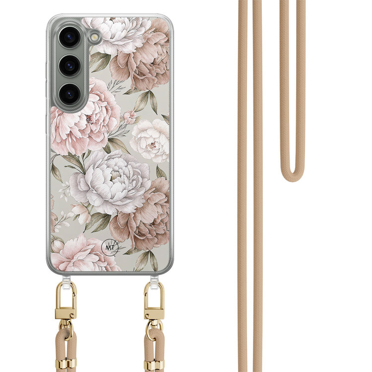 Mooie Telefoonhoesjes Samsung Galaxy S23 hoesje met beige koord - Klassieke bloemen