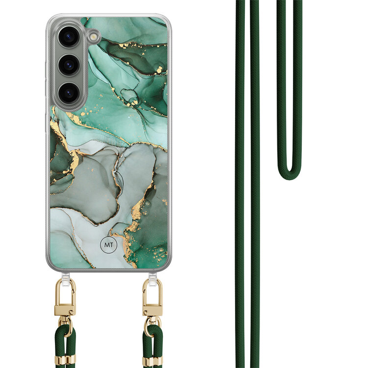Mooie Telefoonhoesjes Samsung Galaxy S23 hoesje met groen koord - Groen grijs marmer