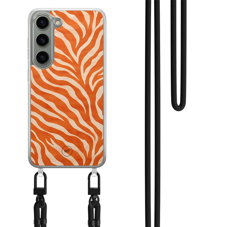 Mooie Telefoonhoesjes Samsung Galaxy S23 hoesje met zwart koord - Zebra oranje
