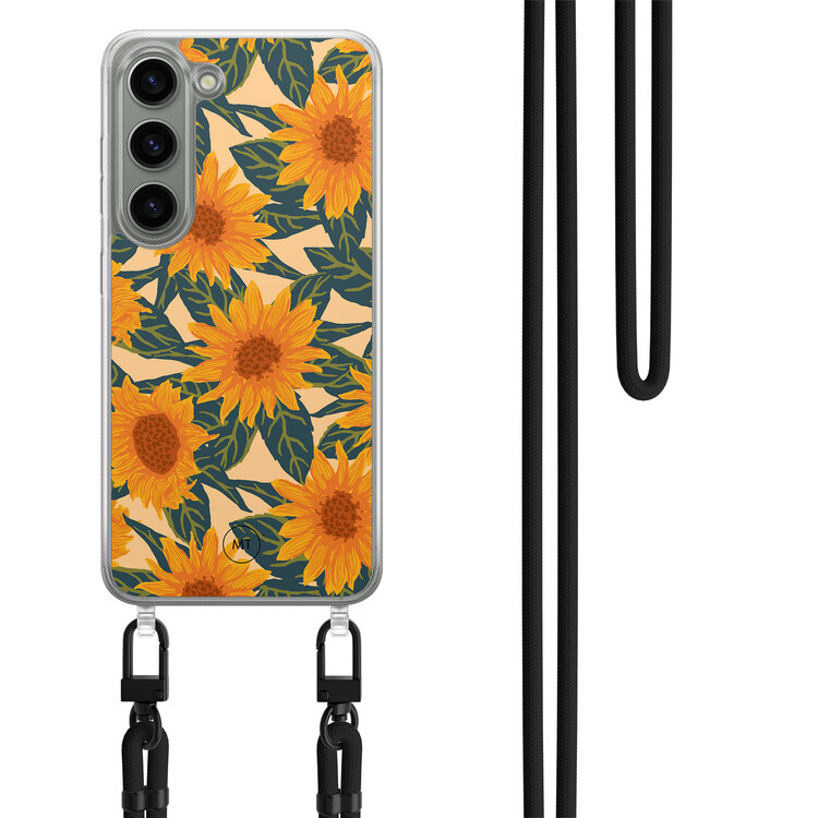 Mooie Telefoonhoesjes Samsung Galaxy S23 hoesje met zwart koord - Zonnebloemen