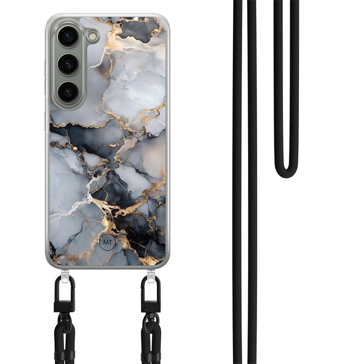 Mooie Telefoonhoesjes Samsung Galaxy S23 hoesje met zwart koord - Marble mist