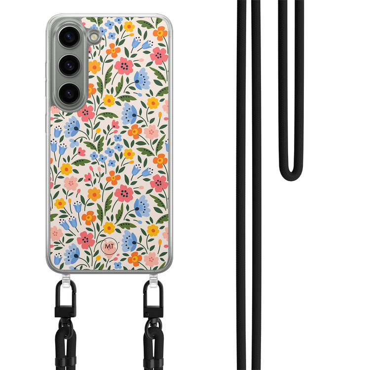 Mooie Telefoonhoesjes Samsung Galaxy S23 hoesje met zwart koord - Romantische bloemen
