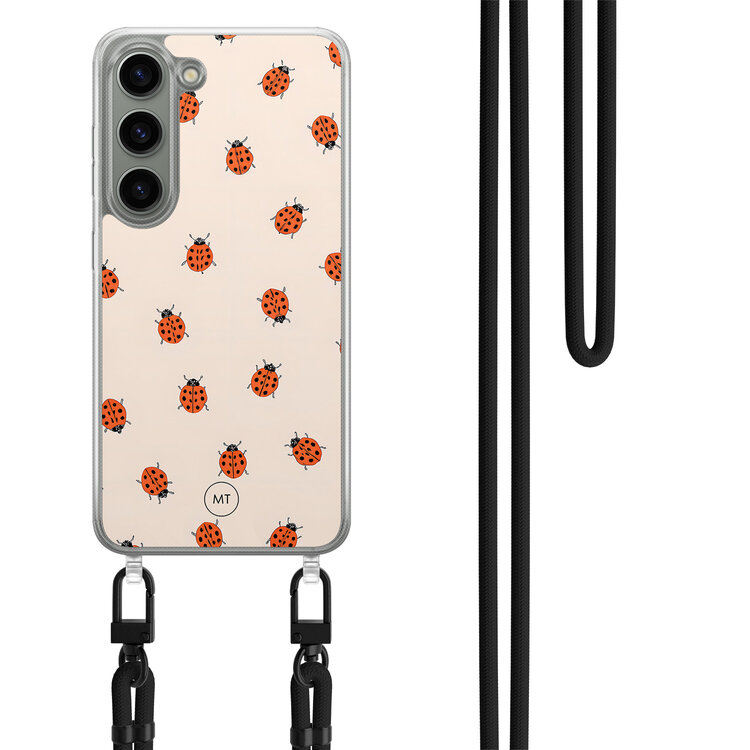 Mooie Telefoonhoesjes Samsung Galaxy S23 hoesje met zwart koord - Lieveheerstbeestjes