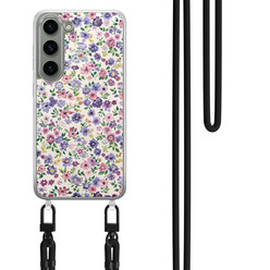 Mooie Telefoonhoesjes Samsung Galaxy S23 hoesje met zwart koord - Purple garden