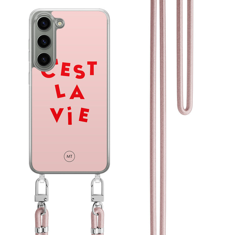 Mooie Telefoonhoesjes Samsung Galaxy S23 hoesje met rosegoud koord - C'est la vie