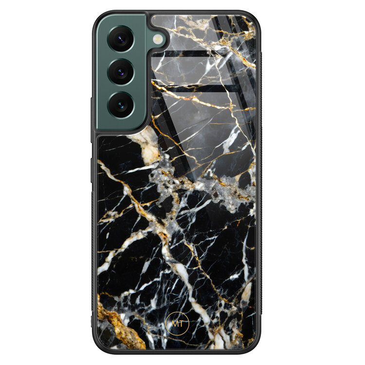 Mooie Telefoonhoesjes Samsung Galaxy S22 hoesje glas - Black marble elegance
