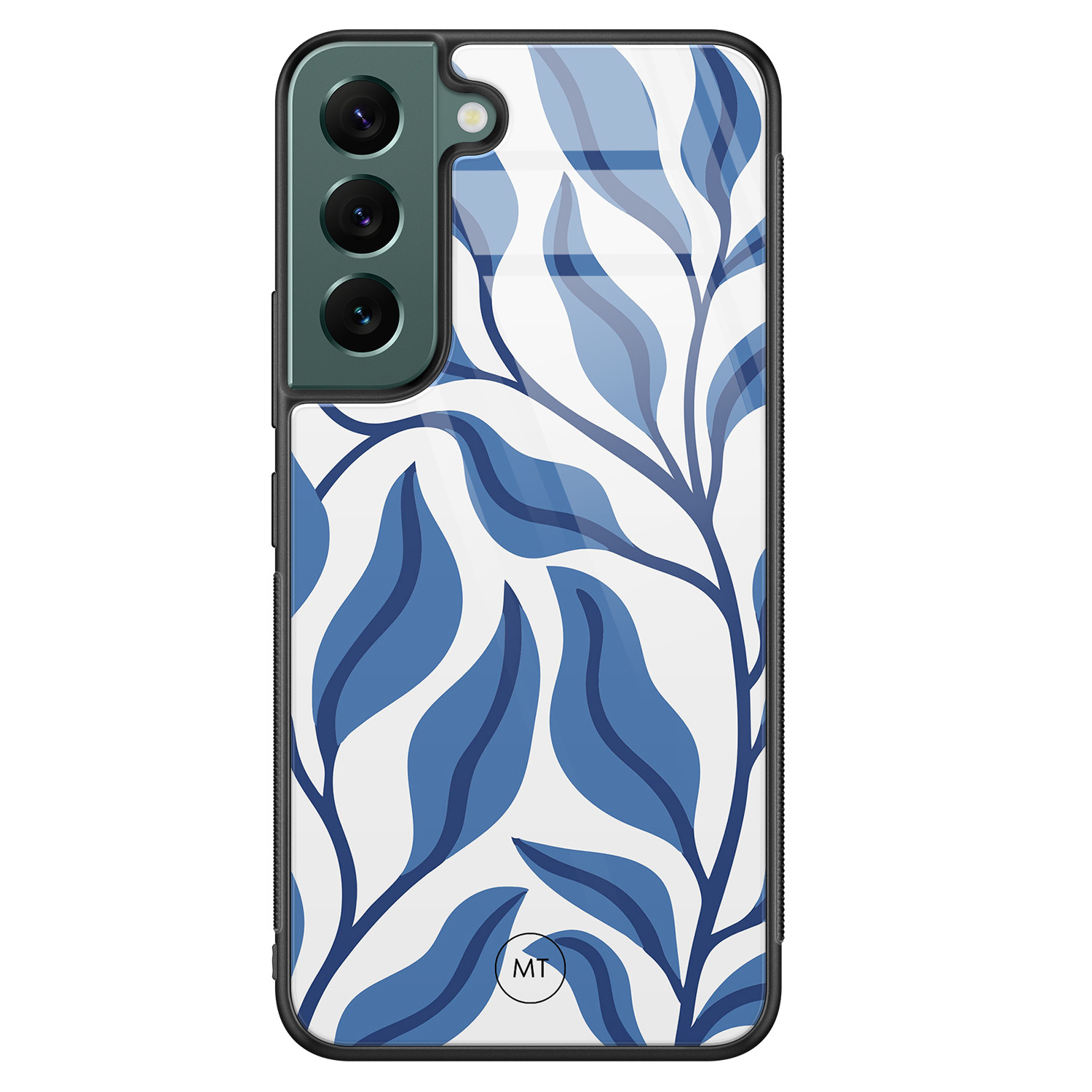 Mooie Telefoonhoesjes Samsung Galaxy S22 hoesje glas - Blue leaves