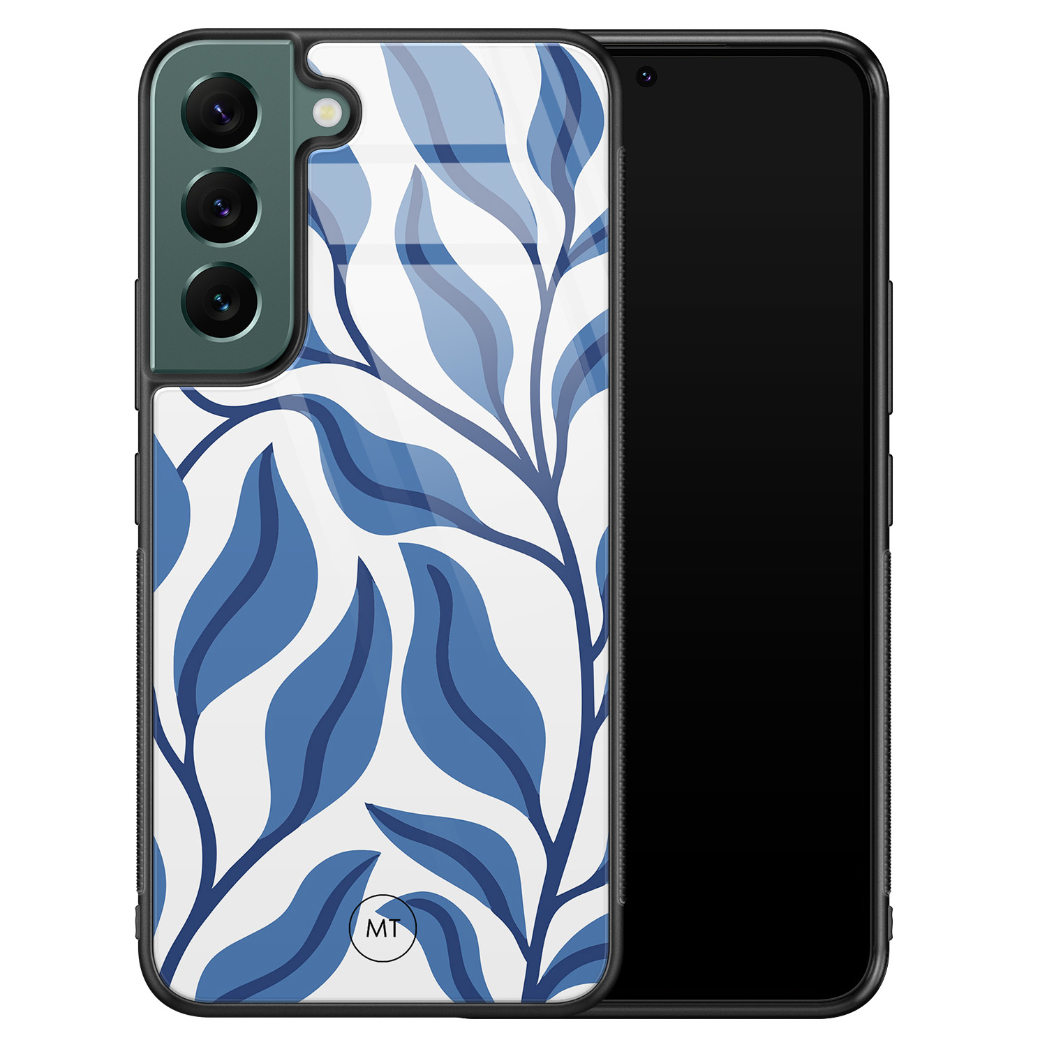 Mooie Telefoonhoesjes Samsung Galaxy S22 hoesje glas - Blue leaves