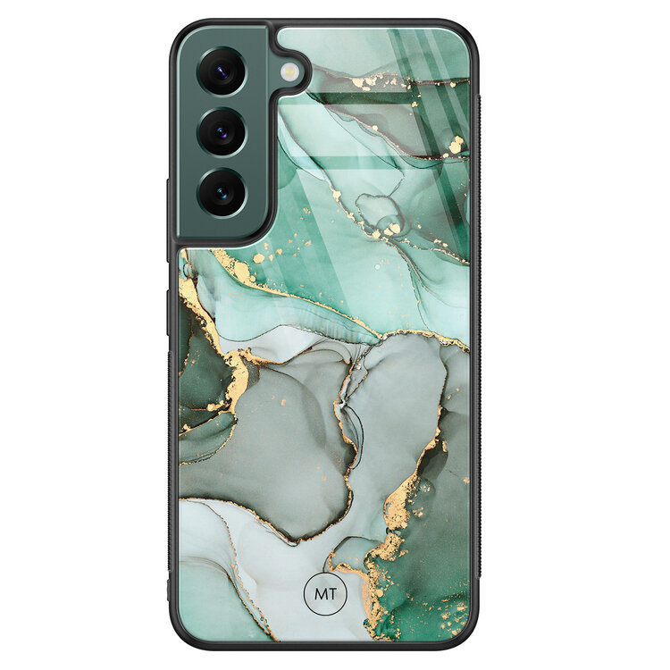 Mooie Telefoonhoesjes Samsung Galaxy S22 hoesje glas - Groen grijs marmer