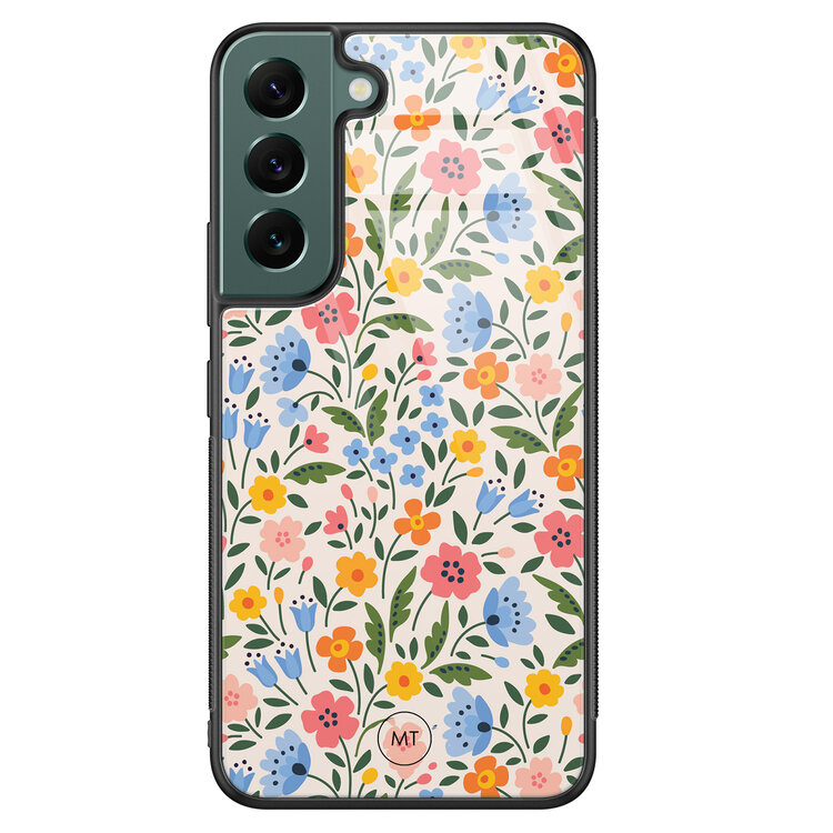 Mooie Telefoonhoesjes Samsung Galaxy S22 hoesje glas - Romantische bloemen
