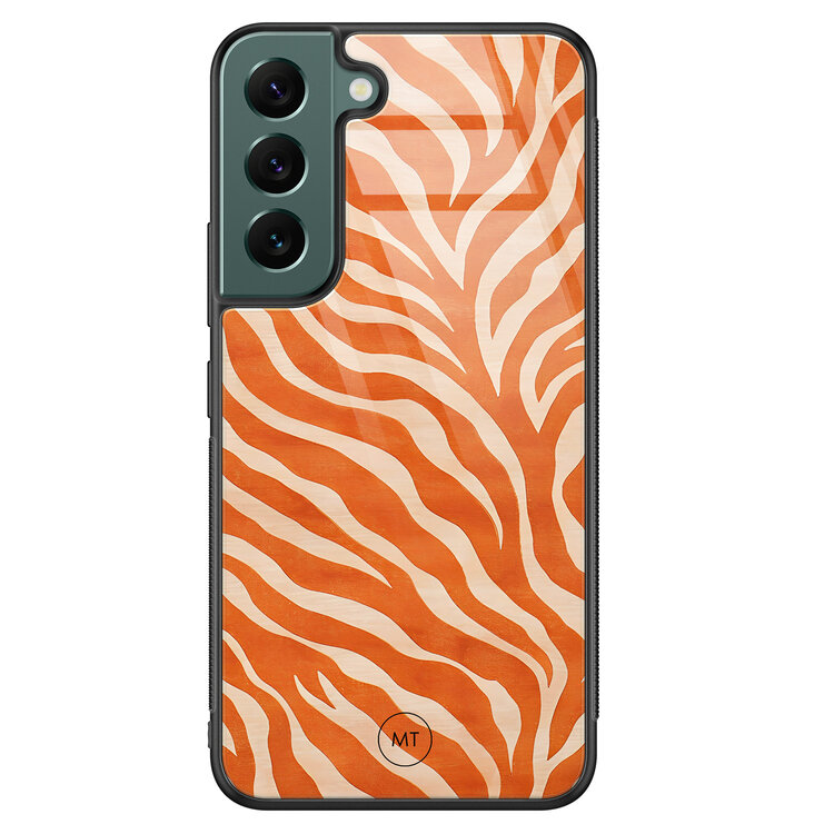 Mooie Telefoonhoesjes Samsung Galaxy S22 hoesje glas - Zebra oranje
