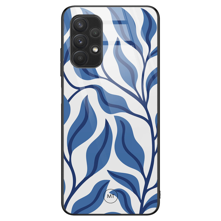 Mooie Telefoonhoesjes Samsung Galaxy A32 4G hoesje glas - Blue leaves
