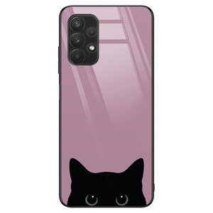 Mooie Telefoonhoesjes Samsung Galaxy A32 4G hoesje glas - Zwarte kat
