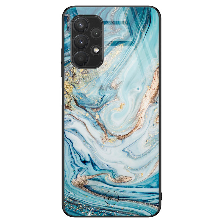 Mooie Telefoonhoesjes Samsung Galaxy A32 4G hoesje glas - Marmer blauw goud