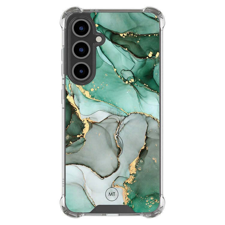 Mooie Telefoonhoesjes Samsung Galaxy S24 FE shockproof hoesje - Groen grijs marmer