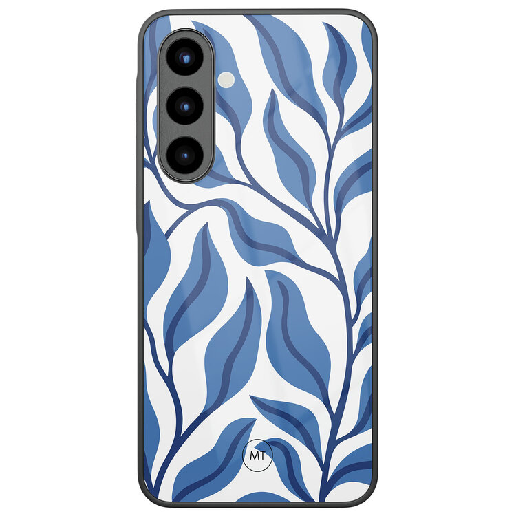 Mooie Telefoonhoesjes Samsung Galaxy A56 hoesje glas - Blue leaves