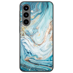 Mooie Telefoonhoesjes Samsung Galaxy A56 hoesje glas - Marmer blauw goud