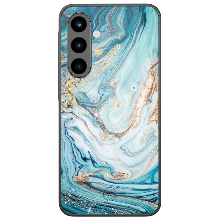 Mooie Telefoonhoesjes Samsung Galaxy A56 hoesje glas - Marmer blauw goud